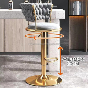 Tabourets de bar en velours 360 Rotation Dossier haut Rembourré Moderne Salle à manger de luxe Chaises de bar en plein air Base en fer léger - Product Image 4