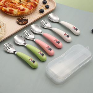 Cuchara y tenedor de acero inoxidable 304, cuchara para comer en casa, tenedor, cuchara para complemento alimenticio para bebés, cuchara para alimentar, vajilla portátil - Product Image 2