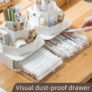 Boîte de rangement de papeterie pour étudiants, tiroir anti-poussière, porte-stylo rotatif de grande capacité pour le salon - Product Image 6