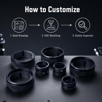 Anneau adaptateur de montage de caméra en métal noir usiné CNC de précision sur mesure, finition noire, composants de produits électroniques numériques
