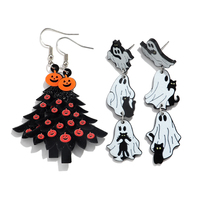 Boucles d'oreilles longues asymétriques en acrylique, créatives, sur le thème de la citrouille, de l'arbre de Noël, du fantôme blanc et du chat noir, pour fête gothique d'Halloween
