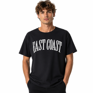 T-shirt personnalisé avec logo, t-shirt graphique à col rond noir surdimensionné pour femmes, imprimé East Coast Arch, t-shirt décontracté streetwear unisexe OEM - Product Image 4
