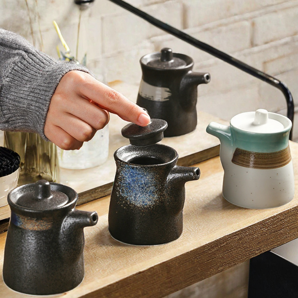 Хит продаж, кухонная керамическая крышка, фарфоровая банка для соуса, уксуса, специй, наборы для приправ в японском стиле