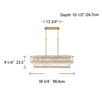 Lustre suspendu rectangulaire moderne de luxe en cristal K9 avec cadre métallique pour îlot de cuisine, salle à manger, décoration intérieure