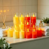 Bougie pilier LED sans flamme en gros, télécommandée, à piles, avec flamme mobile, en verre, pour mariage, Noël, décoration intérieure
