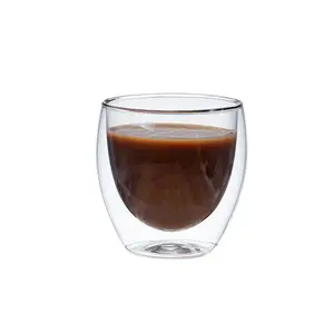 Customized Glassware Manufacturer 250 350 450 ml Hand-made Double Wall Glass Coffee Cup heat resistant glass