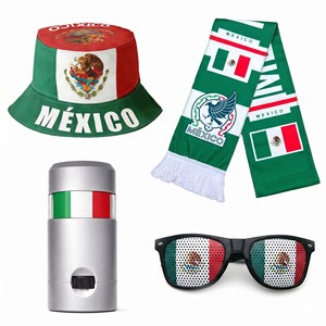 Set de 4 Piezas para Fanáticos de la Copa Mundial de Fútbol 2026, Gorro con Bandera Nacional de México, Bufanda, Gafas de Sol, Pintura Facial en Barra, Kit de Recuerdos de Fútbol - Product Image 1