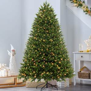 Sapin de Noël artificiel pré-éclairé en feuillage dense: transformez votre maison avec une pièce maîtresse luxuriante et réaliste dotée de lumières LED chaudes - Product Image 1