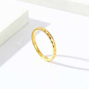 Smooth, minimalist, diamond-cut tungsten steel <b>ring</b>; unisex style; fashionable and stackable; <b>plain</b> tungsten gold jewelry. - Product Image 2