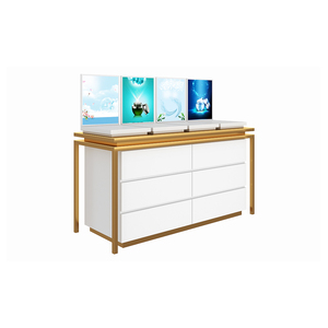 Vẻ đẹp chăm sóc da cửa hàng vàng trắng sang trọng bán lẻ trang điểm cửa hàng đứng Salon Xe đẩy Bảng hiển thị mỹ phẩm truy cập - Product Image 6