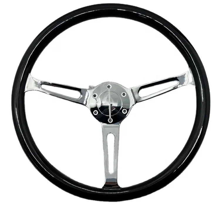 Leaders Universal 15 inch classic electroplated bracket solid wood black steering wheel