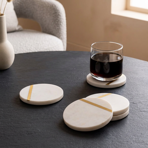 Modern Round Stone Coasters with Gold Stripe Non Slip <b>Mats</b> 6mm Thickness <b>Table</b> Decor Natural Marble Coffee <b>Table</b> Decor New Look - Product Image 1