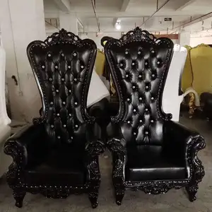 Chaise de trône de roi de luxe moderne pour mariage chaise noire de mariée et de marié pour manger les chaises d'hôtel de salon extérieur