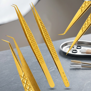 Lot de 3 pinces à cils dorées courbées pour extensions de cils, volume et isolation, en acier inoxydable de précision, outils de salon de beauté - Product Image 2