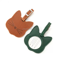 Étiquette de bagage promotionnelle en cuir, colorée, vierge, personnalisable avec logo, en forme de chat mignon, avec fil