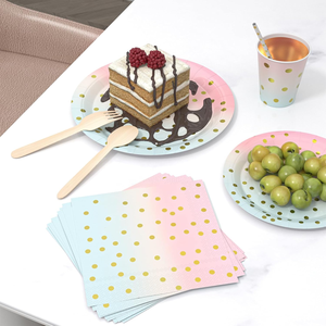 DAMAI - Vajilla Desechable para Fiestas en Rosa y Dorado Pastel, Platos de Papel, Vasos, Servilletas, Pajitas, Tenedores y Cucharas de Madera - Product Image 2