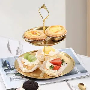 Supporto per Cupcake in oro a 3 livelli per feste di compleanno per feste di compleanno con supporto per torte a forma rotonda