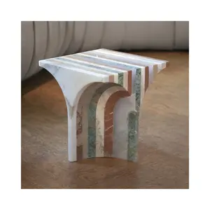 SHIHUI Customized Minimalist Living room Natural Stone Mixed Color Marble Coffee Side Console Table Cube Plinth Display Table