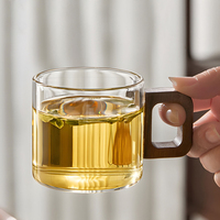 Lot de 150 ml – Tasse à café en verre nordique avec poignée en bois – Tasse à thé vintage pour la maison et le bureau