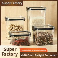 Contenants de stockage alimentaire en plastique transparent carrés, hermétiques, pour céréales, farine, noix, avec couvercles sécurisés