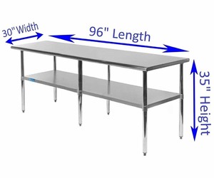 Mesa de trabajo comercial de acero inoxidable, estante de doble capa, banco de trabajo superior para preparación de alimentos, islas y carros de cocina - Product Image 3