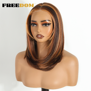 Perruque Lace Front <span class=keywords><strong>BEllA</strong></span> en Fibre Haute Température Pré-Plucked pour Femmes, Courte, Lisse, Dégradée, Type Bob, Marron, 6x4, Sans Colle - Product Image 2