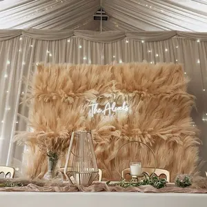 Parede decorativa 8x8 fundo para festa de casamento, flores fofas e altas, grama de pampas, peças centrais para casamento