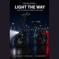 Vélo électrique 48V 10Ah, moteur 350W, 30 km/h, frein à disque, cadre en acier pliable, suspension avant, porte-bagages arrière, phare LED