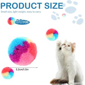 KALIONE 30 Pcs Soft Plush Cat Ball 1.2 Inch Rainbow Fuzzy Kitty Toy Balls For Cats Boredom Buster - Product Image 6