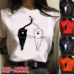 Mode femmes T-shirts Casual mignon <span class=keywords><strong>chat</strong></span> <span class=keywords><strong>motif</strong></span> imprimé t-<span class=keywords><strong>shirt</strong></span> Top Streetwear manches courtes <span class=keywords><strong>femme</strong></span> T-shirts dames vêtements T-shirts - Product Image 6