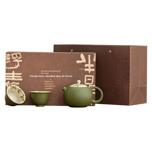 Service à thé Kung Fu Jiao Green peint à la main avec motif Osmanthus, comprenant une théière et deux tasses, coffret cadeau, petit ensemble théière et tasses pour la dégustation du thé à la maison. - Product Image 5