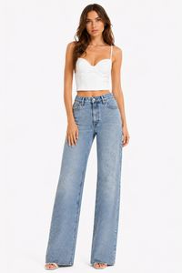 Jeans a Vita Alta e Gamba Larga con Stampa Glitterata, Vestibilità Comoda, Lunghezza Intera, in Cotone Stonewashed, Stile Casual - Product Image 1