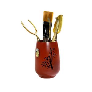 Juego de Seis Accesorios para la Ceremonia del Té, Cilindro de Laca Roja con Diseño de Bambú, Portátil, para Té Kung Fu - Product Image 5