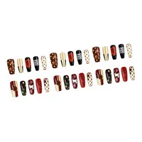 Faux Ongles Carrés Tendance Y2K Style Rétro 30 Pièces à Presser Motifs Fleur/Nœud Papillon/À Pois/Bouton pour Doigts
