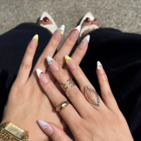 Ongles en acrylique à presser, forme amande, motif 3D cerise, raisin, citron, peinture à la main, carreaux colorés, longueur moyenne, personnalisables, vente en gros pour SPA