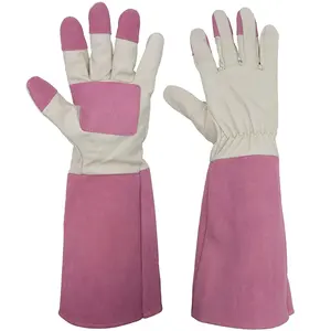 Durable Women Gardening Gloves Top Grain Genuine Leather Long Sleeve Garden Gloves