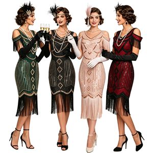 Robe de cocktail L Great Gatsby, style années 1920, avec paillettes, franges et perles, robe de soirée formelle, robe de bal, robe de scène, robe de danse, robe de fête, taille plus - Product Image 1