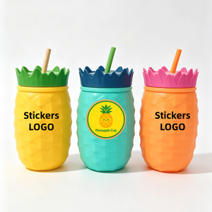 <b>Plastic</b> Pineapple Shape <b>Plastic</b> <b>Mug</b> 64oz 1800ml With Straw With Lid Reusable Party Event Custom Logo Wholesale - Product Image 3