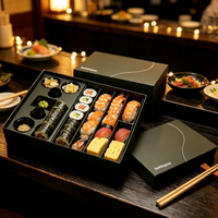 Boîte à sushi rectangulaire ESTICK pour la restauration, boîte à emporter, en carton alimentaire, avec compartiment à charnière, compartiment à sauce, OEM personnalisé