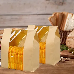 Прозрачная упаковка для пищевого хлеба, прозрачные пакеты, Высококачественные Пищевые крафт-пакеты для пищевых продуктов с прозрачным окошком