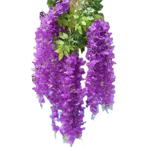 結婚式の高品質の藤プラスチックシルク花の装飾つる植物人工藤の花