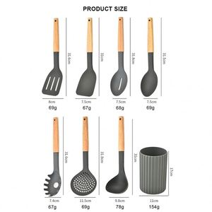 Ensemble d'ustensiles de cuisine en nylon pas cher, résistant à la chaleur, antiadhésif, avec manche en bois arrondi, spatule, cuillère, ustensiles de cuisine - Product Image 2