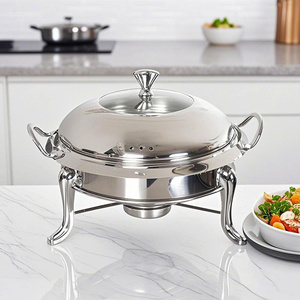Réchauffeur d'aliments DB chauffe-plats rond en acier inoxydable avec couvercle en verre - Product Image 1