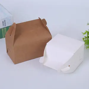 กล่องกระดาษคราฟท์ธรรมดาสำหรับใส่เค้กถ้วยเบเกอรี่พร้อมที่จับโลโก้แบบกำหนดเอง