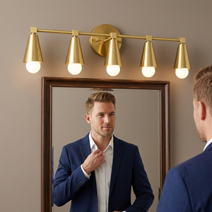Modern Brass Wall Mount Vanity Light 4-Light Rectangle Indoor Bathroom Fixture - Product Image 1