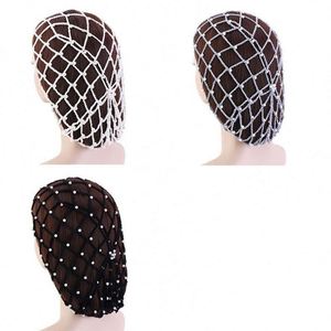 Nouveau style – Bonnet en maille crochetée noir perlé pour femme, filet à cheveux tricoté, vente en gros - Product Image 6
