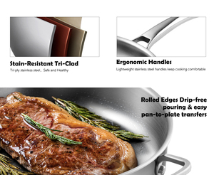 Poêle à frire profonde en acier inoxydable 304 triple couche avec couvercle en verre et deux poignées pour cuisinières à <span class=keywords><strong>gaz</strong></span>/à induction, sans PFOA, compatible lave-vaisselle - Product Image 4