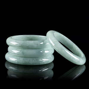 Natural Myanmar genuine jadeite greenish clear round bracelet, auspicious bracelet, ice-grade <b>jade</b> bracelet - Product Image 2
