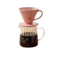 Desain Asli Cangkir Filter Kopi Porselen Gaya Drip untuk 1-4 Orang dengan Gagang Lukis Tangan untuk Penyaringan Kopi