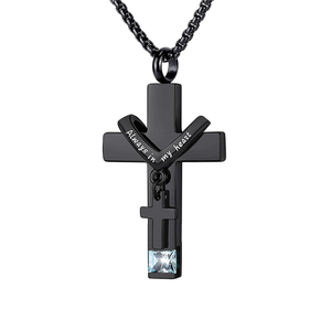 Urna de aluminio para conmemorar la <span class=keywords><strong>muerte</strong></span> de los amados/mascotas, joyería de cremación, Cruz, piedras preciosas de 12 Colores, recuerdo de urna opcional - Product Image 1